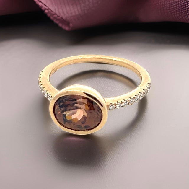 Metal Natural Zircon Diamond Ring Size 6.5 14k Y Gold 3.52 TCW Certified For Sale - Image 7 of 18