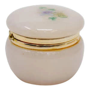 Vintage Italian Pink and Gold Alabaster Round Pill Box 1970