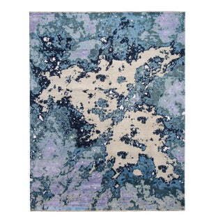 Purple Modern Abstract Wool and Silk Rug For Sale