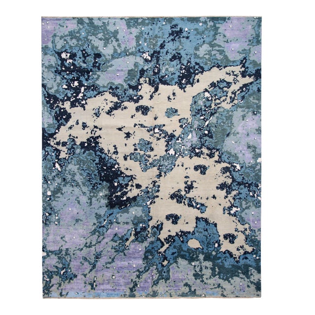 Purple Modern Abstract Wool and Silk Rug For Sale