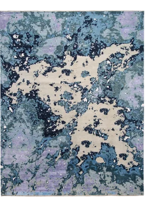 Purple Modern Abstract Wool and Silk Rug
