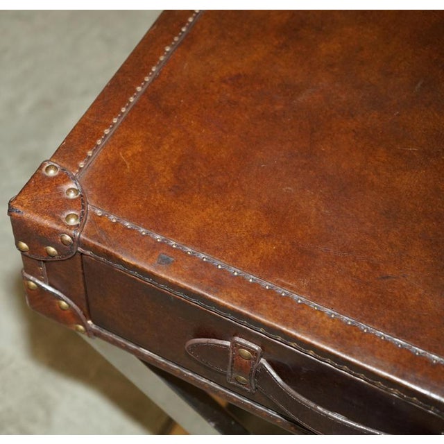 Hand Dyed Brown Leather Side Table with Chrome Base For Sale - Image 5 of 17