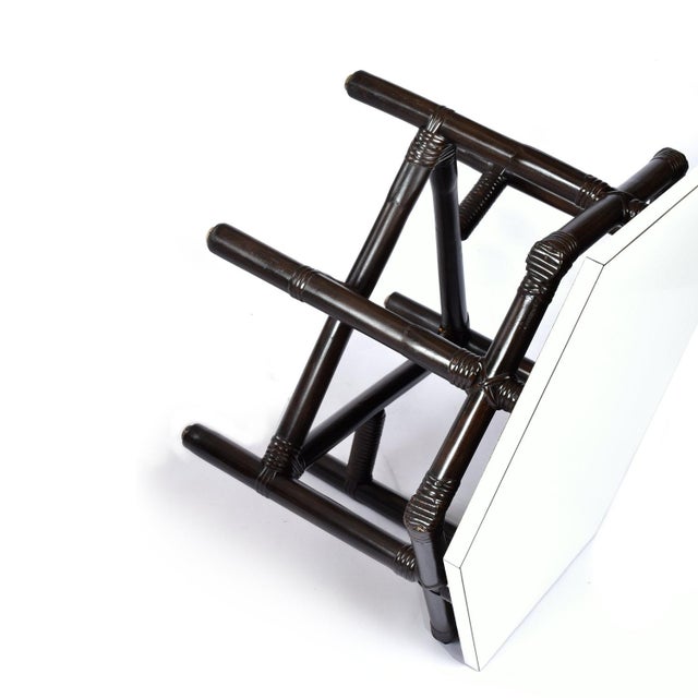White Pair of Ficks Reed Dark Rattan and White Hexagon Side Tables 1950s For Sale - Image 8 of 12