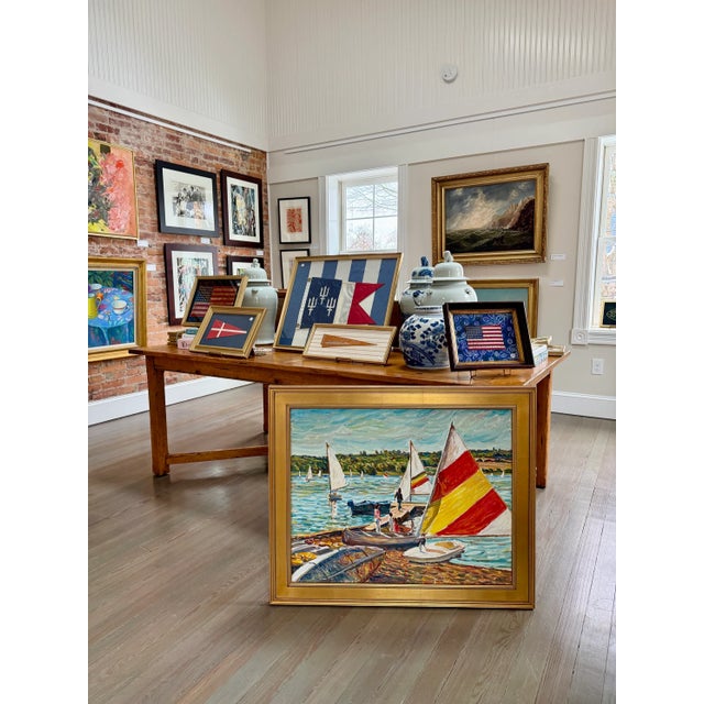 Late 20th Century Late 20th Century Edmund Jordan Coastal September Afternoon, Lake Galena Sailboats Oil Painting in Gold Frame For Sale - Image 5 of 6