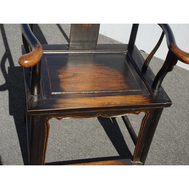 1950s Vintage Asian Chinese Brown Tall-Back Arm Chair For Sale - Image 11 of 13