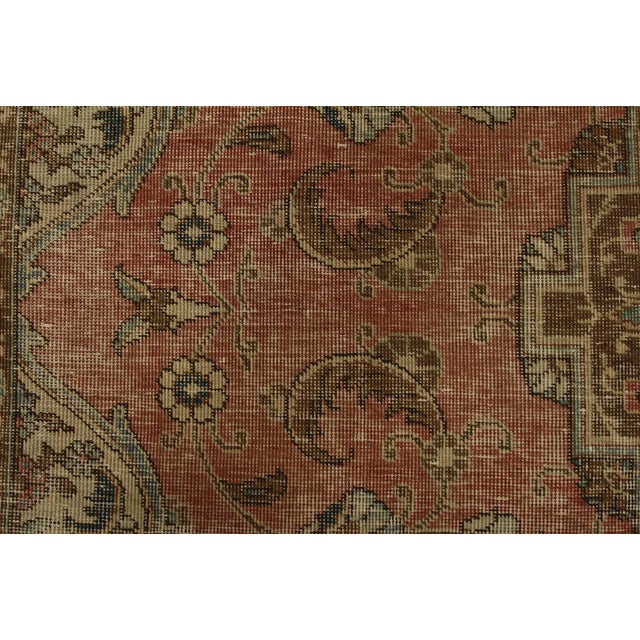 Tabriz Rug 9’5” X 12’6” Pink Wool Vintage Distressed Hand-Knotted Carpet For Sale - Image 10 of 15