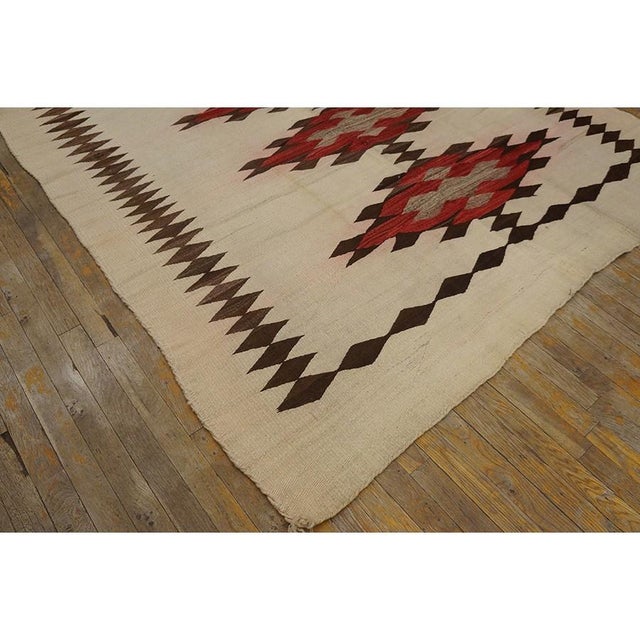 1930s Rustic Beige Field Geometric Antique American Navajo Flatweave Wool Rug For Sale - Image 4 of 10