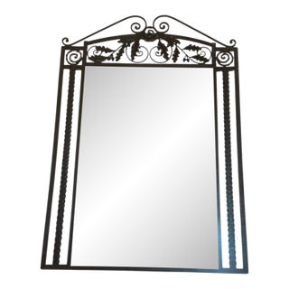 Art Deco Wrought Iron Mirror — Hand-Forged Scroll & Leaf Design For Sale