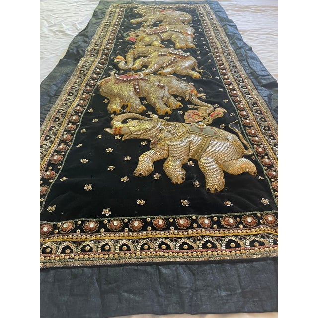 Traditional Vintage Burmese Kalaga Elephant Tapestry Wall Hanging For Sale - Image 3 of 10