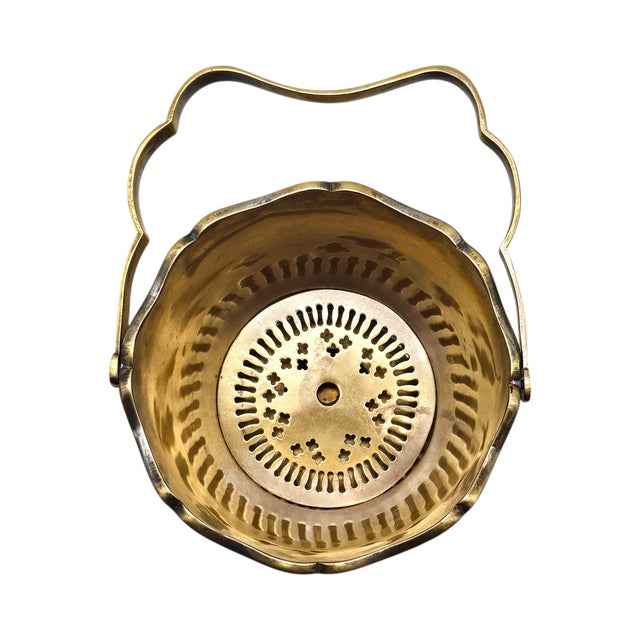 Brazilian Etched Brass Ice Bucket — Floral Engraved — Insert & Tongs 7.5" For Sale - Image 14 of 17