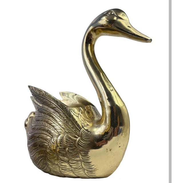 Brass Large Vintage Brass Swan Planters - A Pair For Sale - Image 8 of 8