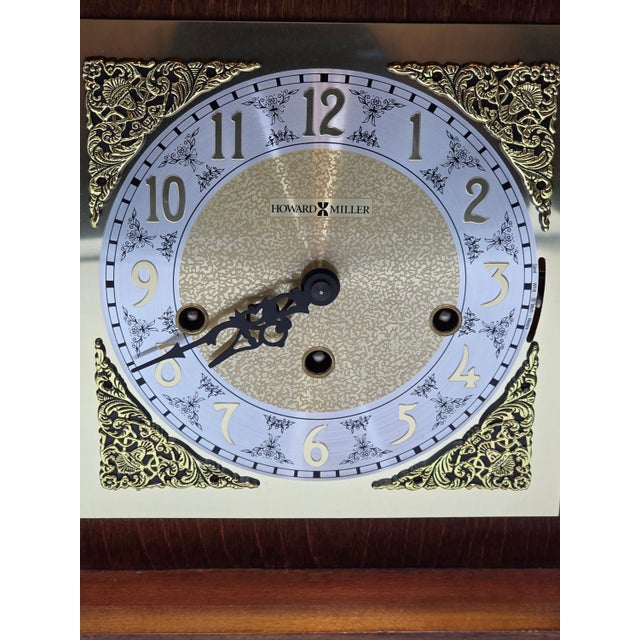 Extra Large Howard Miller Thomas Tompion Mantel Clock 354-523 Windsor Cherry Triple Chime Very Good Condition For Sale - Image 10 of 14