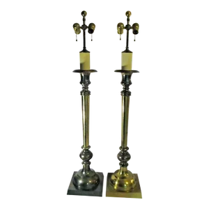 1950s Chapman Hollywood Regency Brass Candlestick Buffet Lamps - a Pair