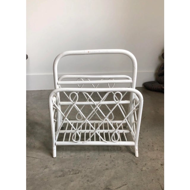Mid-Century Modern 1960s White Bent Bamboo Magazine Rack For Sale - Image 3 of 8