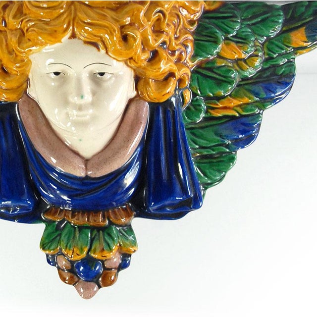 Big Italian Majolica Angel Wall Bracket Decoration For Sale - Image 3 of 10