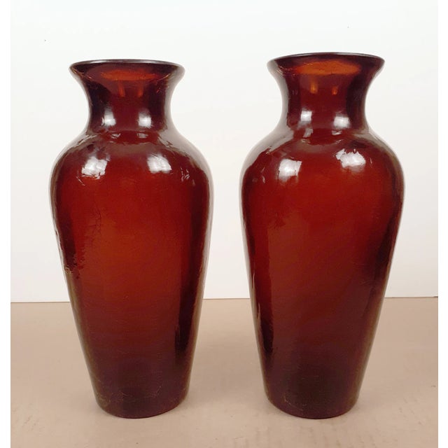 Chinese Early 20th Century Pair of Chinese Amber Peking Glass Fengweizuns For Sale - Image 3 of 9