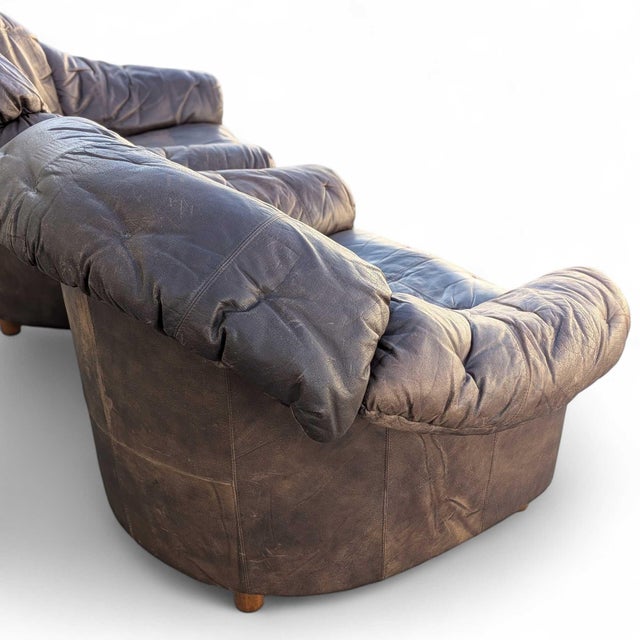 Late 20th Century Slouchy Overstuffed Leather Lounge Chairs in Chocolate Brown - Pair For Sale - Image 14 of 18
