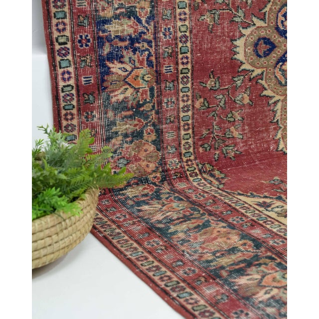 1970s Vintage Turkish Oushak Handmade Wool Cotton Red Area Rug For Sale - Image 9 of 11