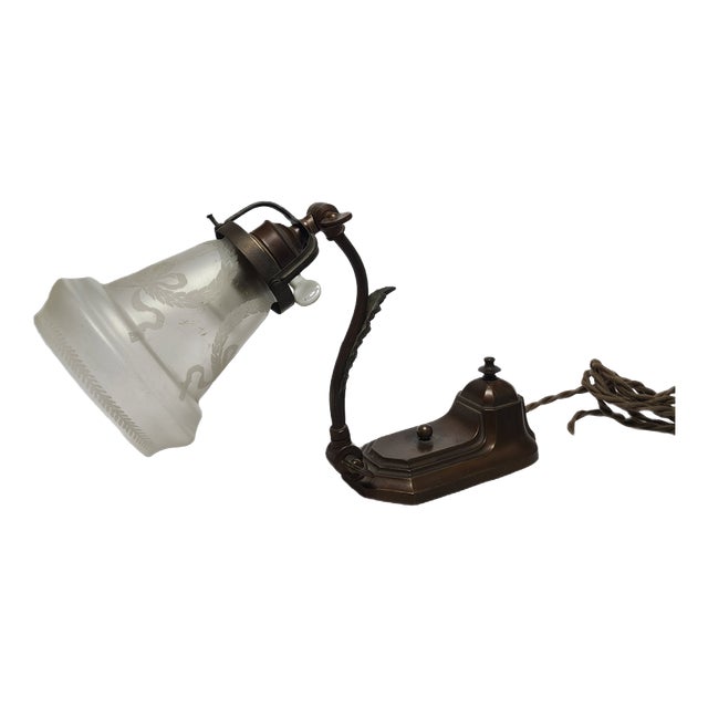 Art Nouveau German Piano Lamp in Glass and Tin, 1900s For Sale
