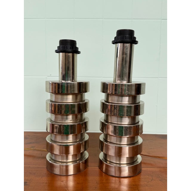Vintage Italian Space Age Style Lamps in Chrome Steel, 1970s, Set of 2 For Sale - Image 6 of 18