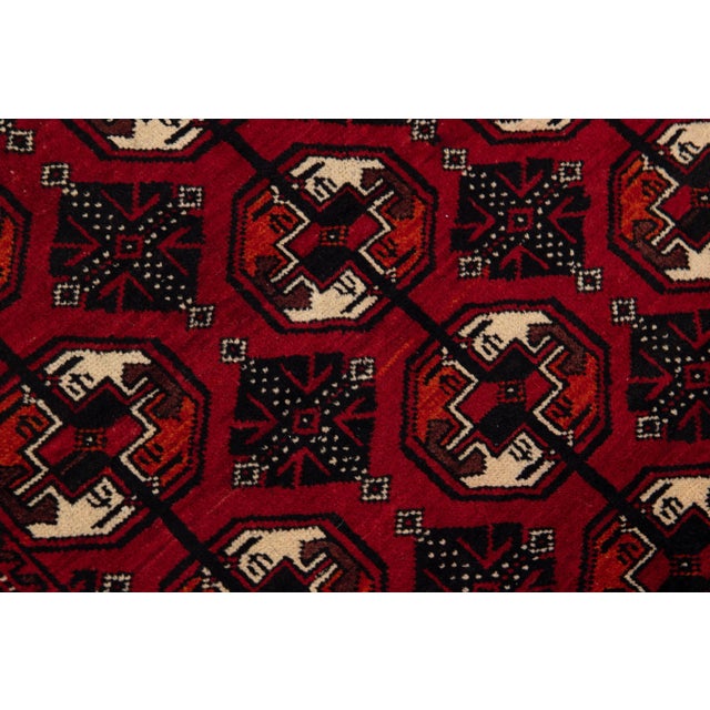 1920s Red Antique Handmade Persian Turkmen Wool Rug With Geometric Motif For Sale - Image 4 of 7