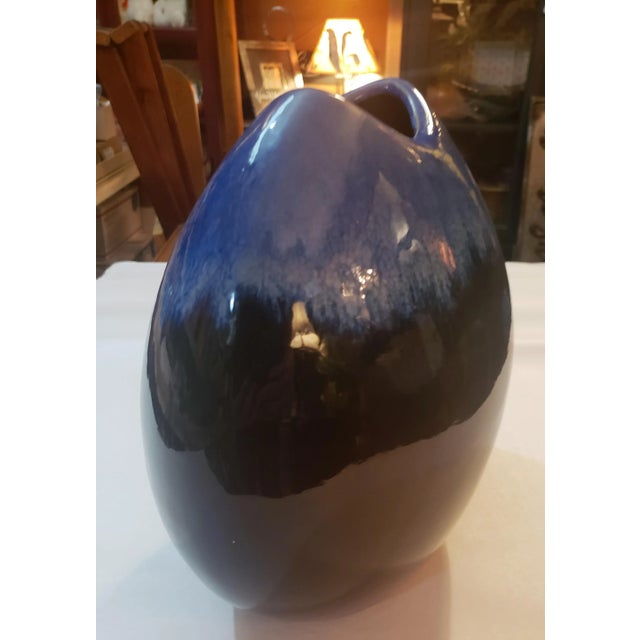 Large Vintage Scheurich Style Two Tone Vase Cobolt blue color with high gloss finish. Bold vase with a dipped oval...