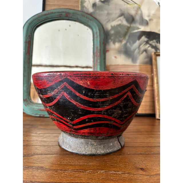 Late 19th Century Antique Carved and Painted Prayer or Opium Bowl For Sale - Image 5 of 7