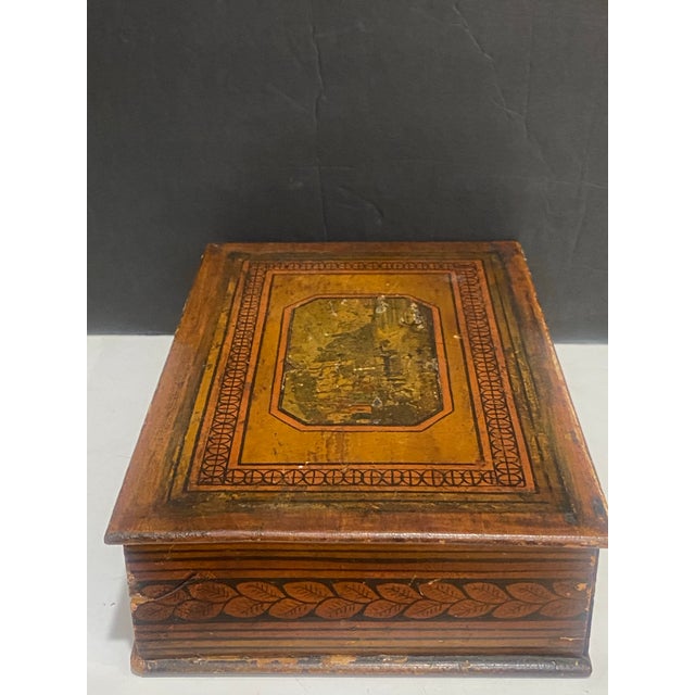 Early 19th Century Petite Early 19th Century European Hand Painted Wooden Jewelry and Correspondence Box For Sale - Image 5 of 11