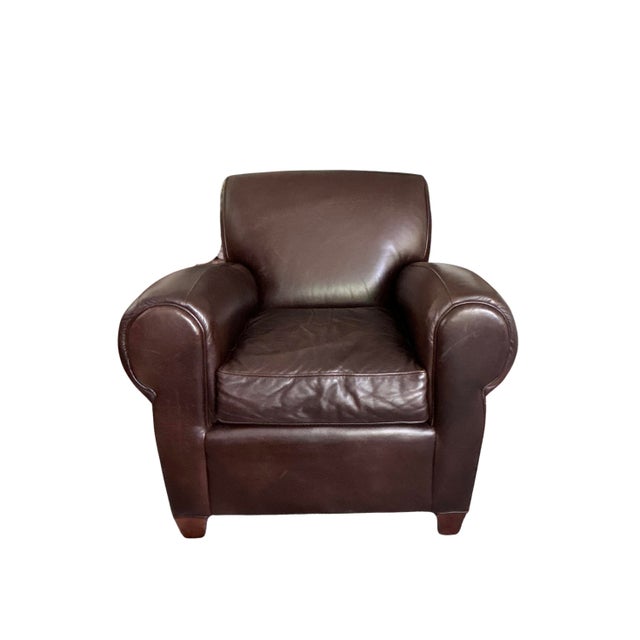 Pottery Barn Manhattan Roll Arm Top-Grain Leather Club Chair & Ottoman – Mitchell Gold + Bob Williams for Pottery Barn For Sale - Image 4 of 12