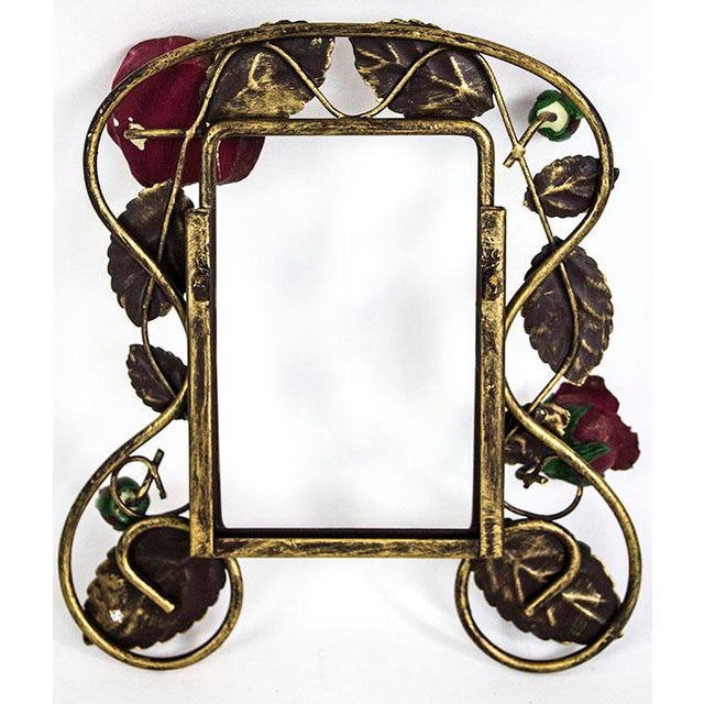 Vintage Metal Tole Frame With Roses Motif For Sale - Image 4 of 6