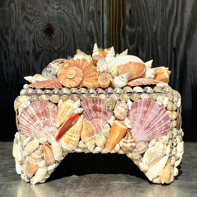 Shell Vintage Coastal Shell Encrusted Box For Sale - Image 7 of 7