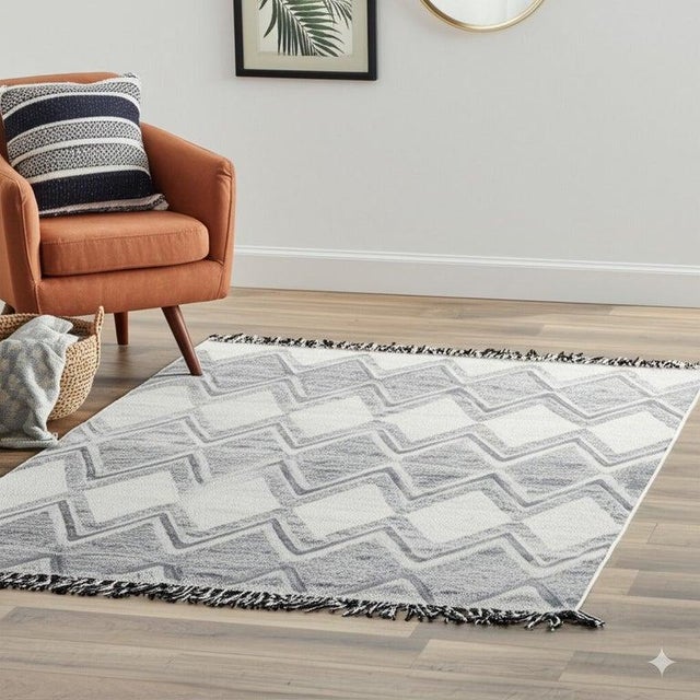 6x9 Ivory Hand-Knotted Wool Diamond Cascade Geometric Modern Carpet Rug For Sale In New York - Image 6 of 6