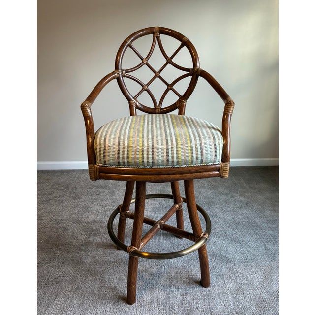 McGuire Late 20th Century Set of 3 McGuire Modern Rattan Swivel Bar Stools For Sale - Image 4 of 8