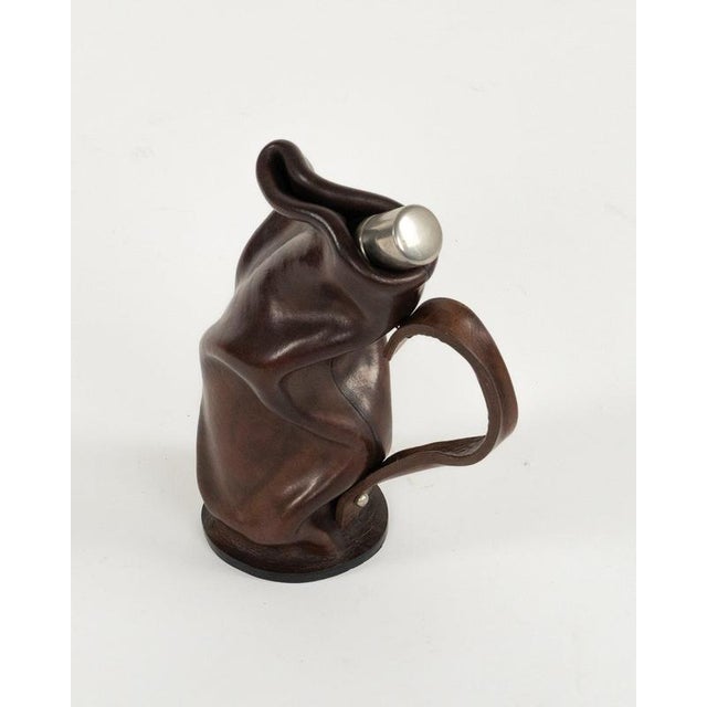 Brown Mid-Century Liqueur Bottle in Brown Leather and Glass, Italy, 1960s For Sale - Image 8 of 14