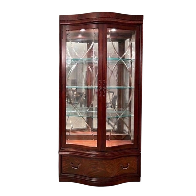 1990s Thomasville Mahogany Bogart Serpentine Curio Cabinet Hutch Shelf Breakfront For Sale - Image 9 of 18