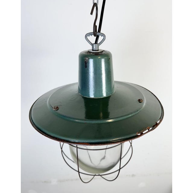 1960s Industrial Green Enamel Cage Pendant Light, 1960s For Sale - Image 5 of 18