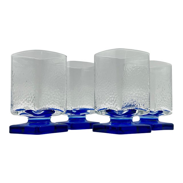 Late 20th Century Textured Square Footed Glasses- Set of 4 For Sale