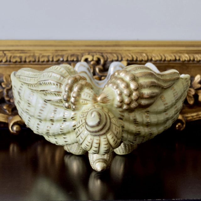 United Wilson 1897 Chinese Porcelain Shell Bowl – Hand Painted Floral With Gold Accents, Hong Kong For Sale - Image 4 of 12
