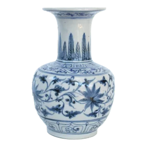 Chinoiserie Hand-Painted Leaf's/Scrolls Pottery Vase