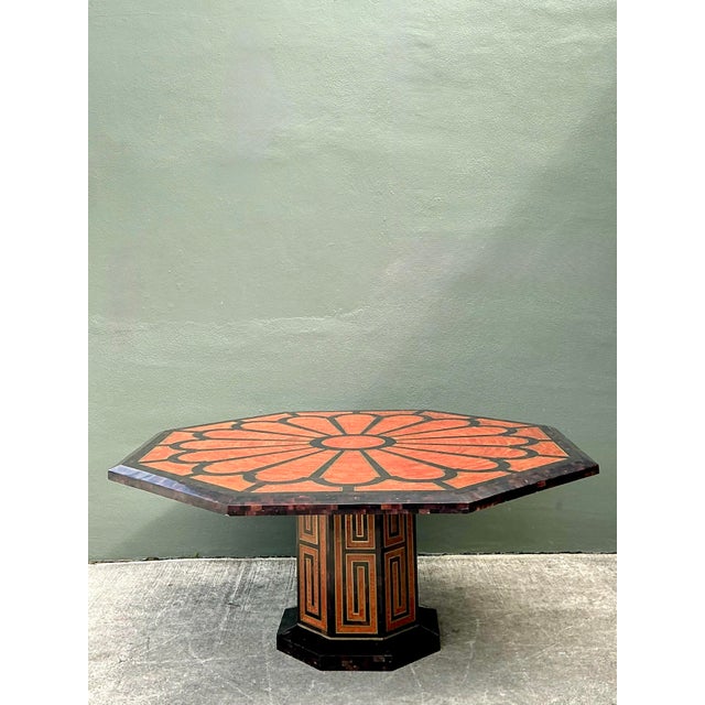 Mid-Century Modern Vintage Inlay Pen Shell and Brass Octagon Dining Table For Sale - Image 3 of 12