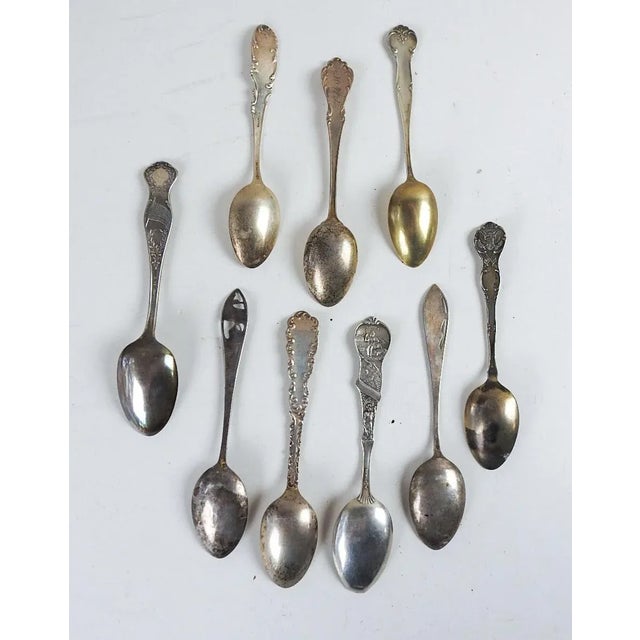 Metal Antique Mismatched Novelty Sterling Silver Teaspoons - Set of 9 For Sale - Image 7 of 13