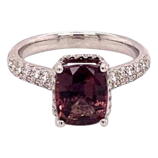 Diamond Sapphire Ring 18k Gold WG Women 3.027 TCW Certified For Sale