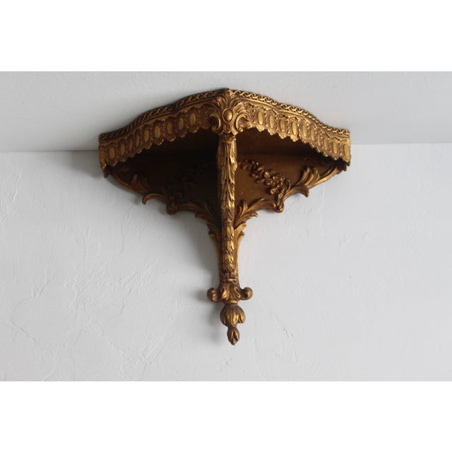 Gold Italian Style Giltwood Hanging Wall Bracket Shelf Sconce Mid-Century Vintage For Sale - Image 8 of 17