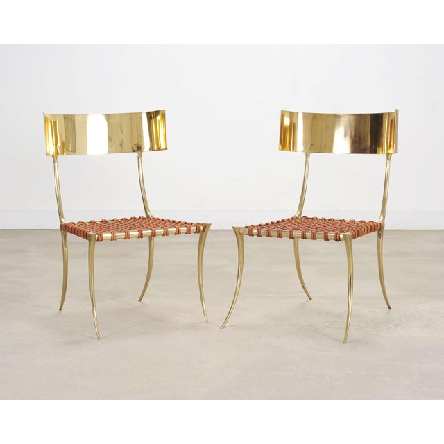 Pair of Brass Leather Strap Klismos Chairs by Sylvan S. F. For Sale - Image 13 of 18