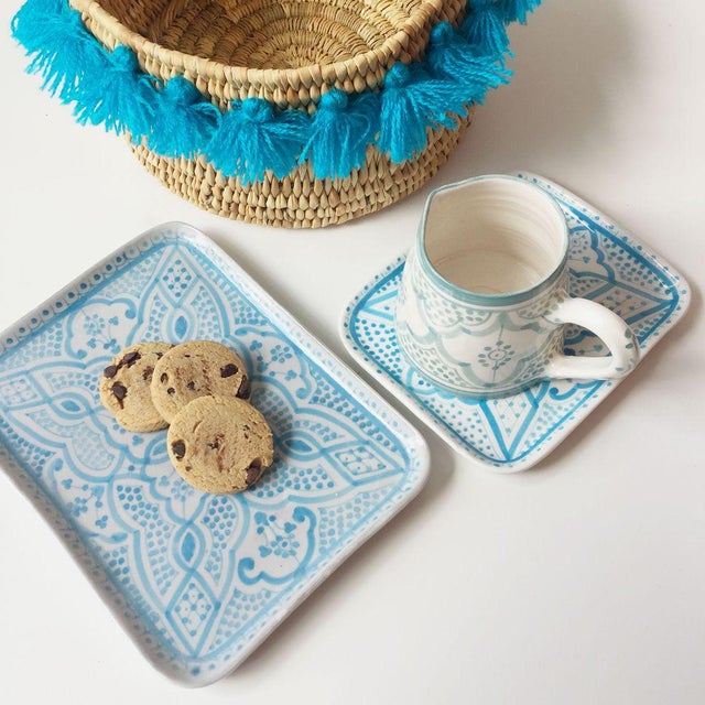 Moroccan Moroccan Turquoise Tassel Small Basket For Sale - Image 3 of 4