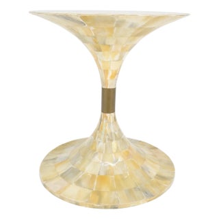 Mother of Pearl Veneer Patch Work Tulip Shape side End Table Stand MINT For Sale