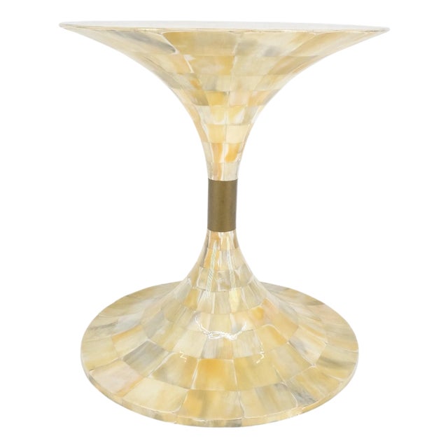Mother of Pearl Veneer Patch Work Tulip Shape side End Table Stand MINT For Sale