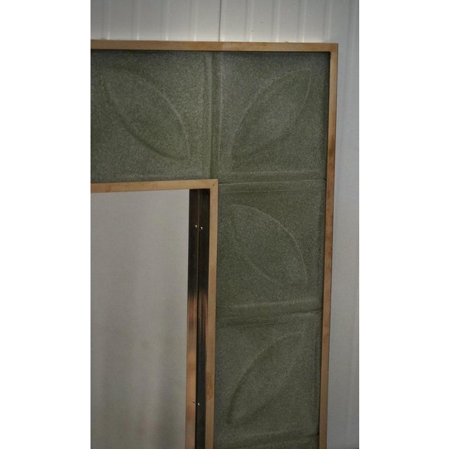 Metal Mid-Century Italian Murano Green Art Glass and Brass Console Wall Mirror For Sale - Image 7 of 11