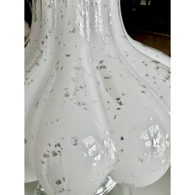 Pair Murano White and Silver Inclusions Glass Table Lamps For Sale - Image 11 of 16