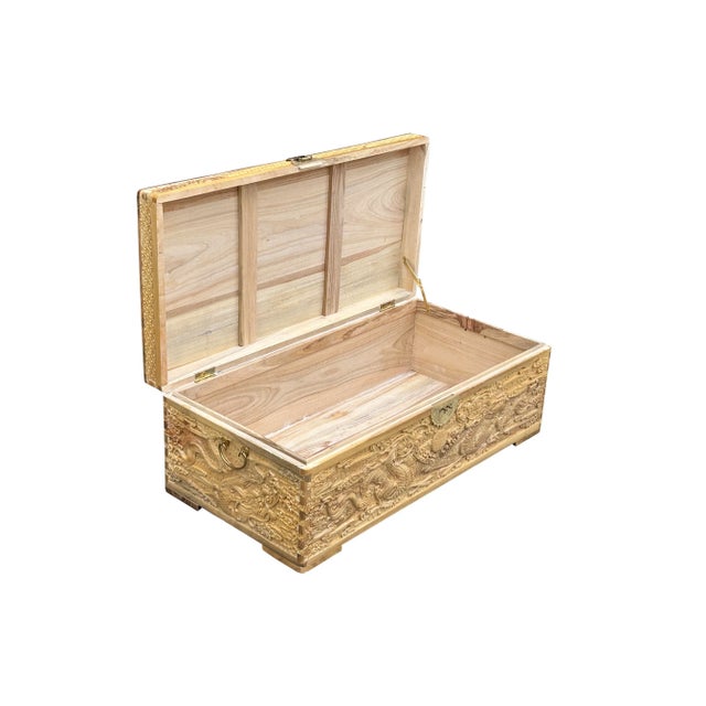 Light Tan Brown Dragon Carving Camphor Wood Trunk Chest For Sale - Image 10 of 13